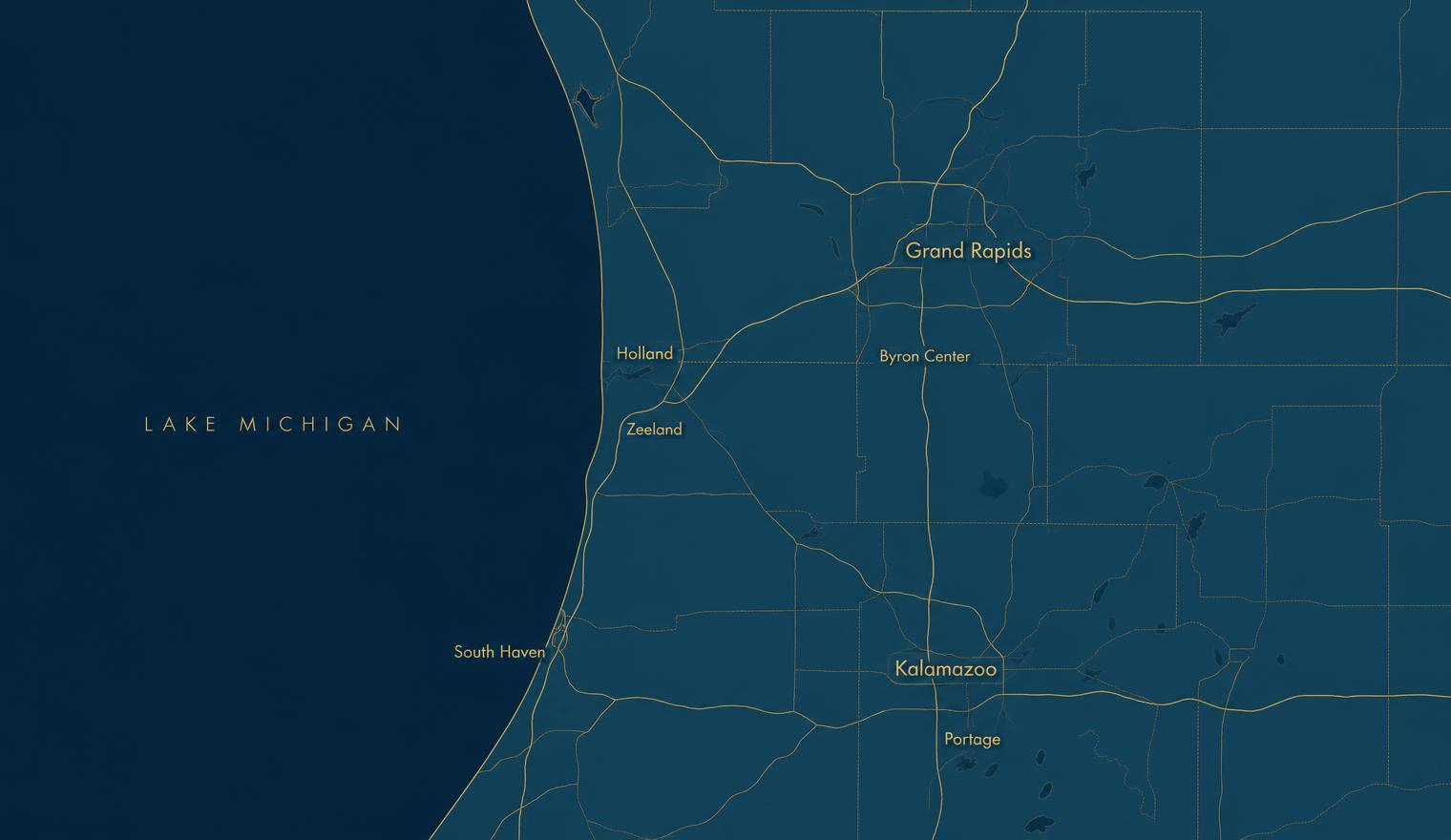 Map of Western Michigan showing all six Secure & Go Storage locations